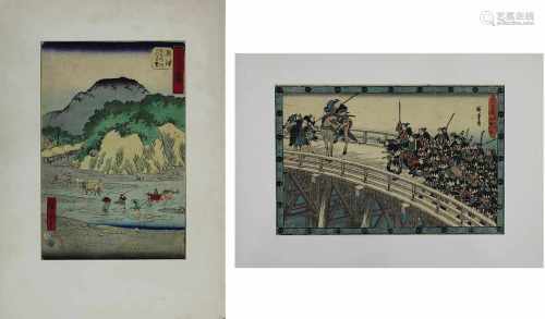 Utagawa Hiroshige (1797-1858), 2 Farbholzschnitte: Der Okitsu-Fluss am Fuße des Satta, aus der Serie