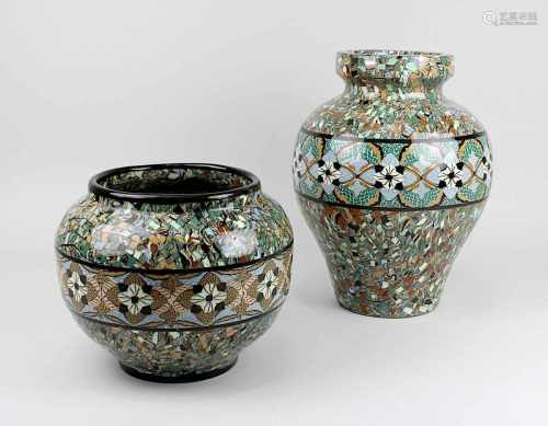 Gerbino, Jean (1876-1966), zwei Vasen, Valauris um 1920, Keramik, brauner Scherben, Glasur im