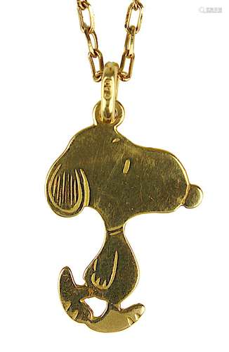 Gelbgold-Anhänger Snoopy, 750 Gelbgold gepunzt, Gewicht 1,78 g, dazu Doublékette. 1776-013