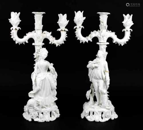 Paar Figurenleuchter, Samson, Edmond, Paris um 1880, Porzellan weißer Scherben, Kerzenleuchter mit
