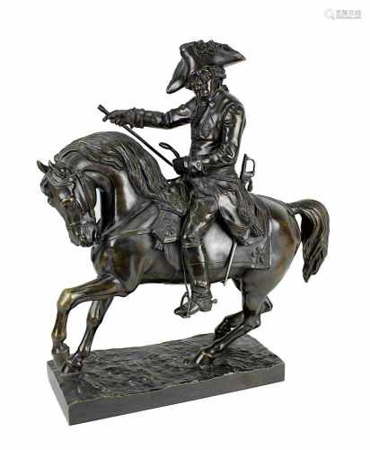 Melingue, Etienne Marin (Caen 1808 - 1875 Paris), Friedrich der Große zu Pferde, Bronzefigur mit