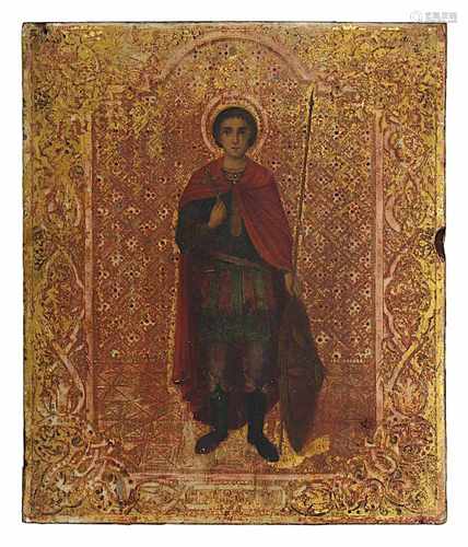 Ikone wohl des Heiligen Demetrios von Saloniki, Russland, Ende 19.Jh., Tempera auf Holz, mit