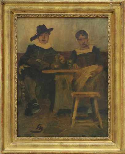 Schreuer, Wilhelm (Wessel 1866 - 1933 Düsseldorf), Im Wirtshaus, Öl auf Papier, auf Leinwand