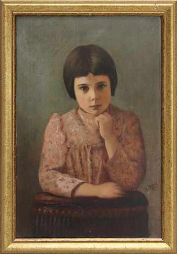 Stark, Th., Porträtmaler Ende 19. Jh., Porträt eines jungen Mädchens, Öl auf Holz, am rechten Rand