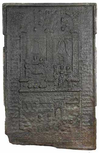 Ofenstirnplatte, Hochzeit zu Kanaan, wohl Elsass um 1600, hochrechteckige Eisengußplatte mit