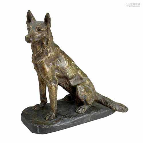 Laplanche, Albert Pierre (Frankreich 1854-1935), Sitzender deutscher Schäferhund, Bronzefigur auf