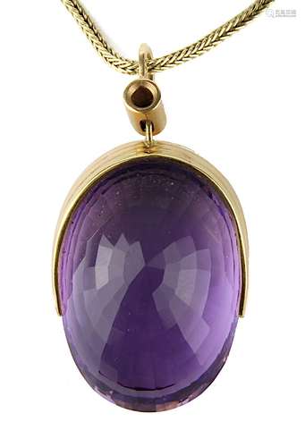 Goldkette und -anhänger mit Brillant und Amethyst, Anhänger aus 18 kt Roségold, nicht gepunzt,