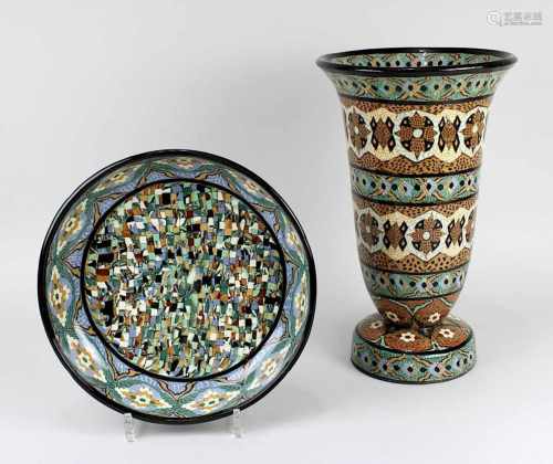 Gerbino, Jean (1876-1966), Schale und Vase, Vallauris um 1920, Keramik brauner Scherben, Glasur im