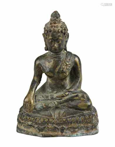 Bronze Buddha, Thailand, Mon-Dvaravati-Stil, sitzender Buddha in meditierender Haltung auf
