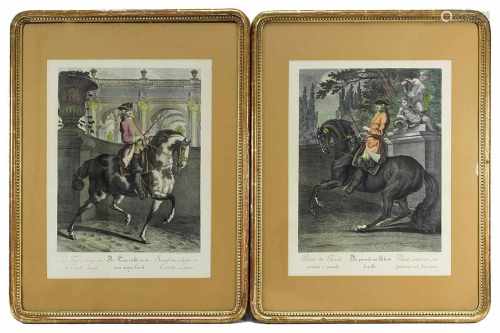 2 Reiterdarstellungen, Farbgrafiken nach Ridinger, 20. Jh., 