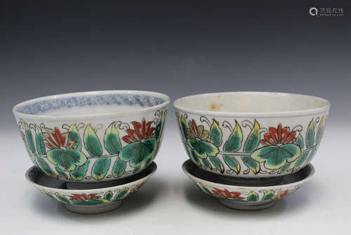 Two Japanese hand painted porcelain bowls with stands.