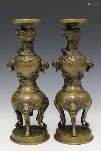 Pair of Chinese bronze candle holders.