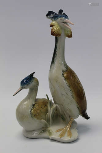 Karl Ens Porcelain Figure of 2 Birds. Blue Mark.