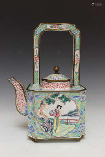 Chinese enamel on copper teapot. 19th Century.