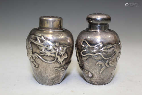 Pair of Japanese silver shakers.