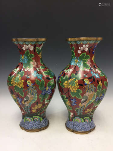 Pair of Chinese cloisonne vases.