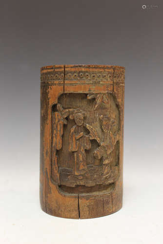 Chinese carved bamboo brush pot.