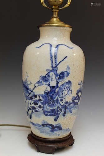 Chinese Kangxi blue and white porcelain vase, made into