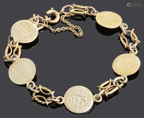 A Continental yellow metal 'coin' bracelet