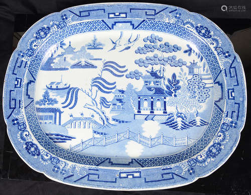 Two early 19th century Staffordshire Pearl ware printed Willow pattern meat dishes c.1830