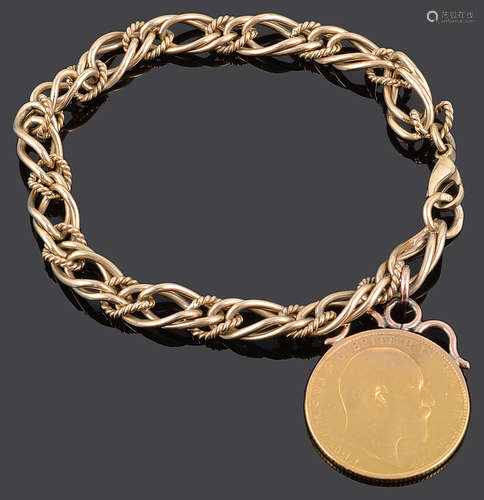 A 9ct gold fancy link bracelet with full sovereign