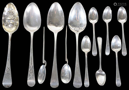 A small collection George III and later silver spoons