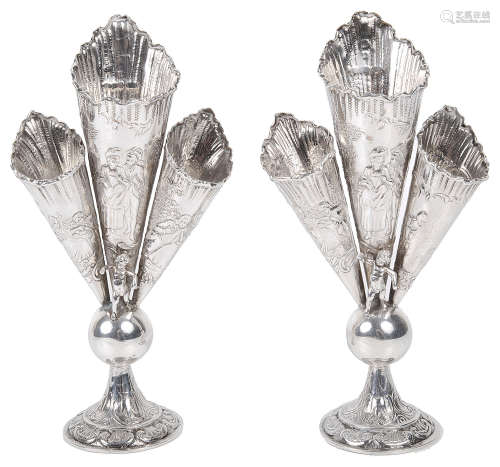 A pair of late 19th century German silver Hanau posy vases