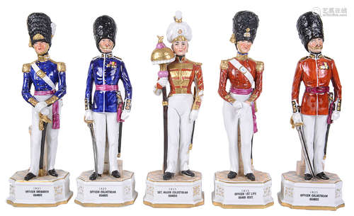 Five German porcelain figures of soldiers