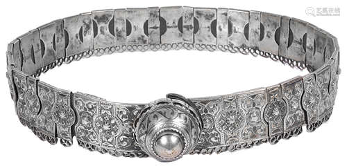 A Russian .875 silver and niello panel belt, c.1900