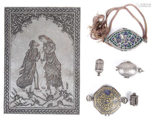 A 19th century Persian silver miniature enamelled silver Koran box,