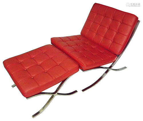 A contemporary Barcelona lounge chair and stool