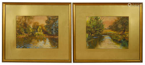 F Osborne (Brit.) A pair of watercolours of river autumnal scenes