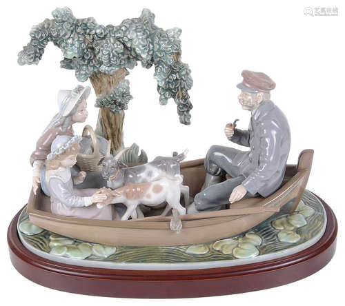 A large Lladro porcelain boating party figure group, 'El Arca'