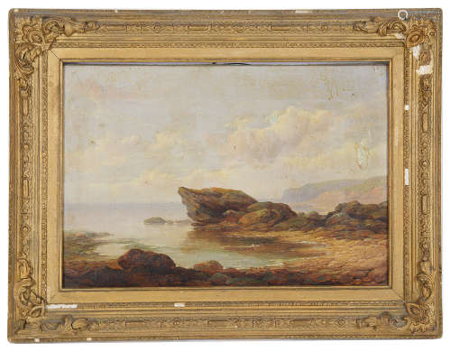 19th c. Brit. School 'View of a rocky coastal seashore', oil on canvas