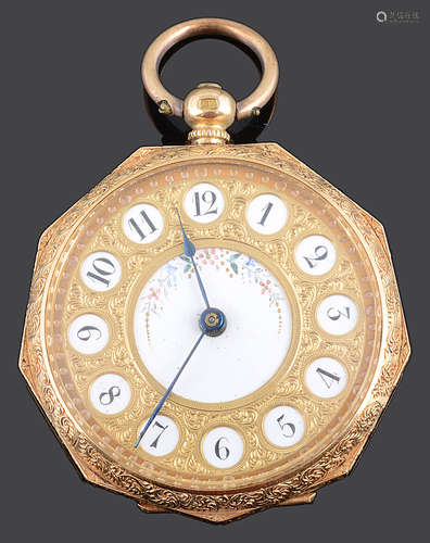 A ladies late 19th century continental 18K gold open faced pocket watch