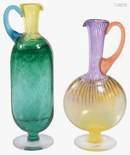 Two contemporary Kosta Boda glass Bon Bon jugs designed by Kjell Engman