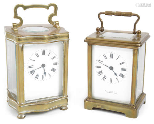 Two early 20th century Fr. brass five pane carriage clocks