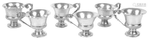 A set of six near matching mid 19th century Italian .834 silver tots