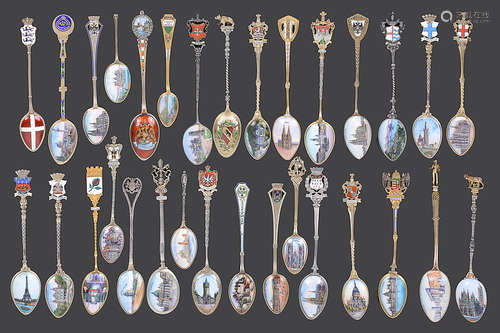 Collection of mostly early 20th century continental .800 silver gilt and enamel souvenir teaspoons