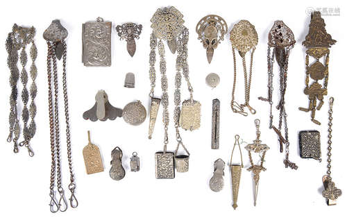 19th century and later chatelaines, silver, steel, gilt brass and nickel plated examples