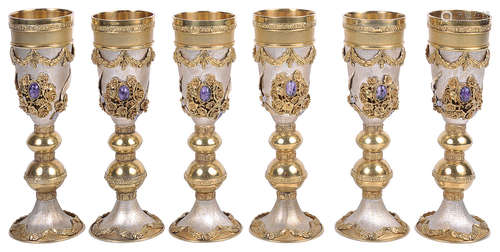 A set of six Cypriot silver gilt goblets