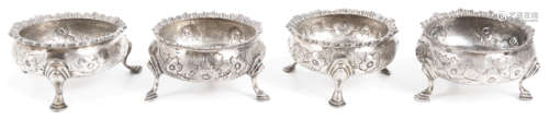 A matched set of four George III silver cauldron salts,