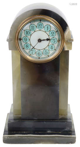 A Fr. Art Deco blue streaked grey veined agate desk clock