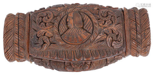 A late 18th century Fr. carved coquilla nut snuff box