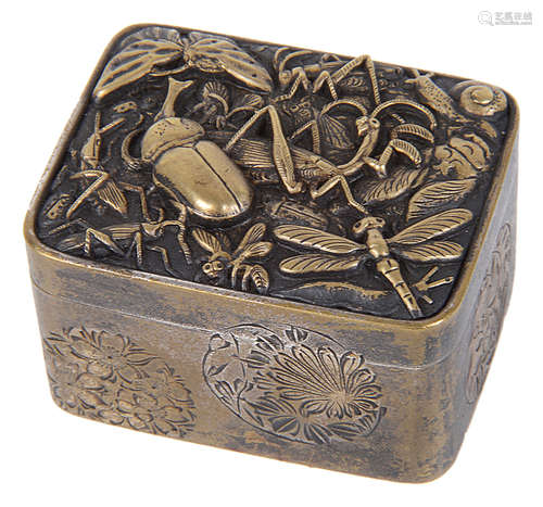 A Japanese Meiji period shakudo small trinket box