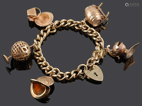 A 9ct gold curb link charm bracelet