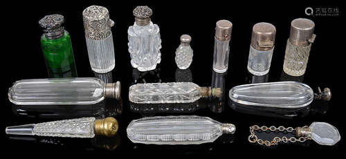 19th century and later mostly silver mounted glass smelling salts, scent bottles and flasks