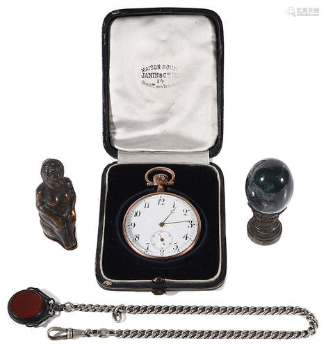 A late 19th century Fr. silver, gold and gunmetal open faced pocket watch