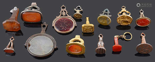 An interesting collection of mainly Georgian pendant seals including some sentimental themes