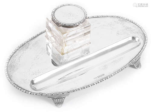 A George V silver oval inkstand